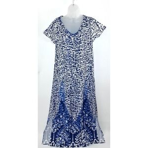 NWT Nora Cora Blue and White Double Side Slit Pattern Maxi Dress Women's Size M